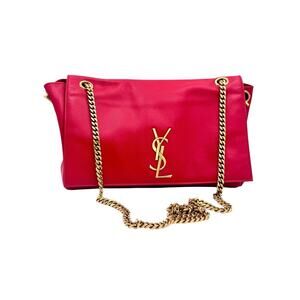 Saint Laurent Medium Red Leather And Suede Reversible Kate Shoulder